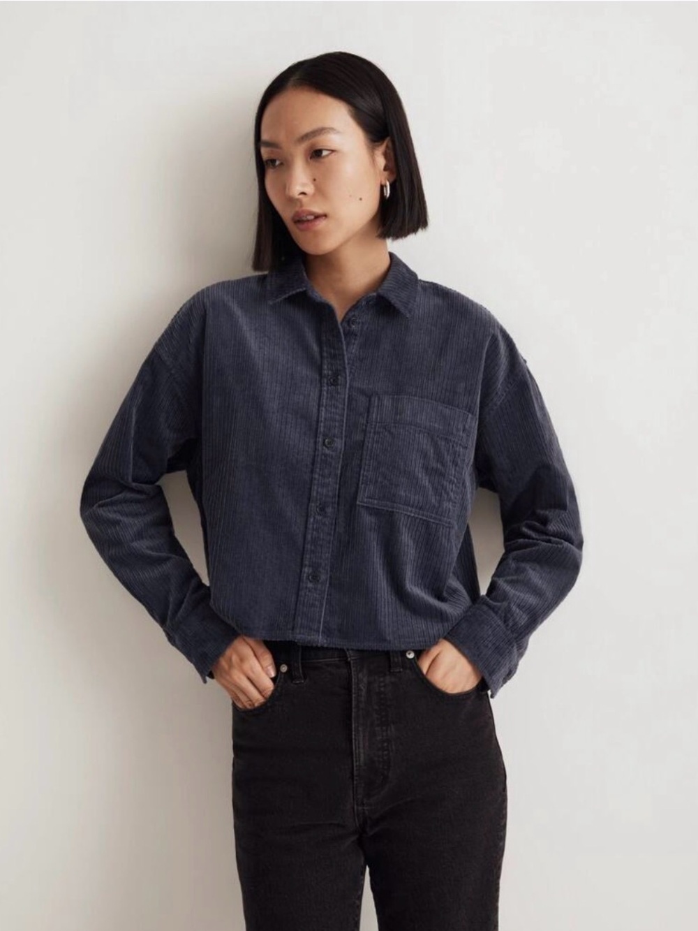 Madewell Blue Corduroy Cropped Oversized Shacket / Overshirt